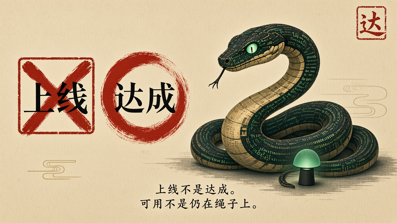 上线不是达成。可用不是仍在绳子上