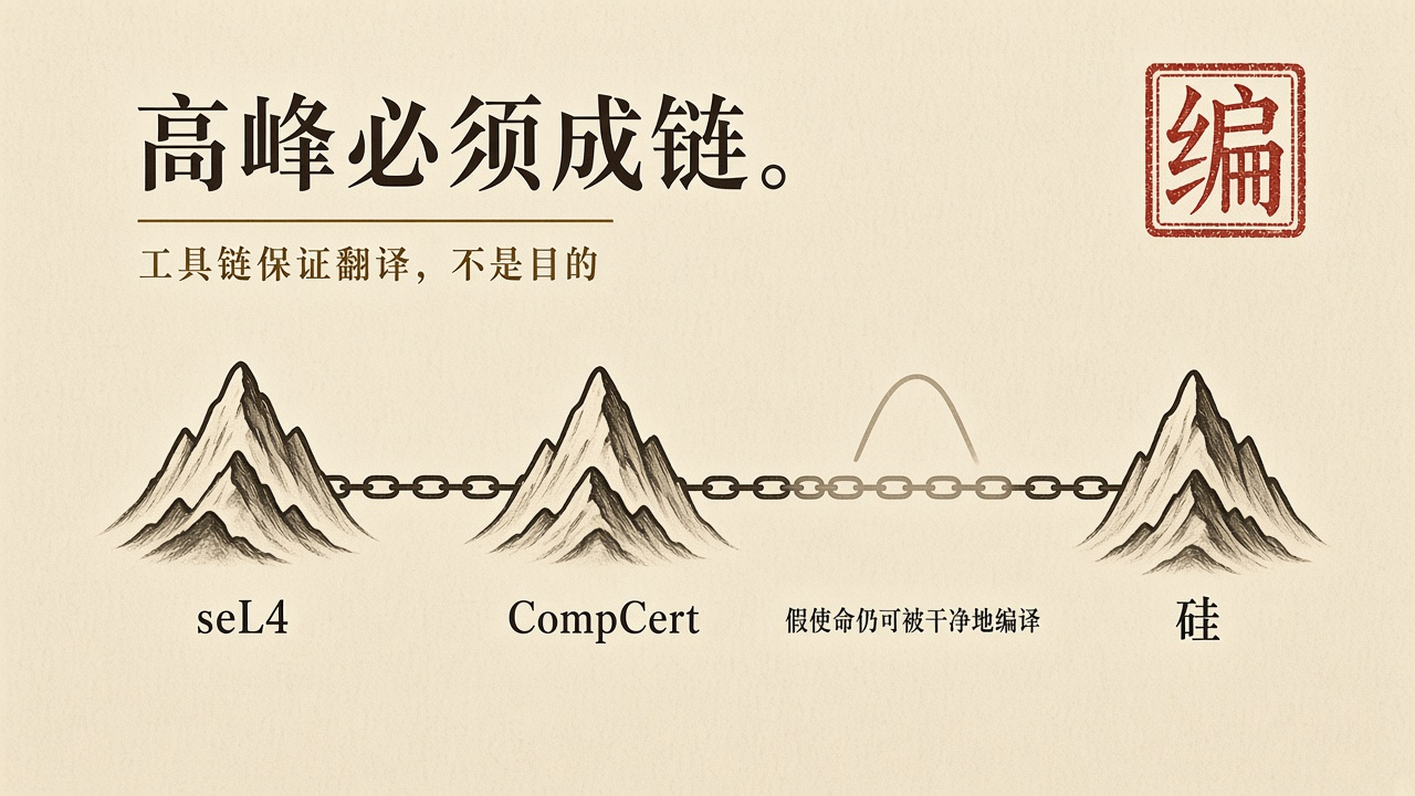 高峰必须成链。工具链保证翻译,不是目的